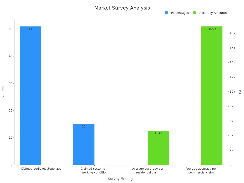 Bar chart showing percentages and average claim accuracies from market surveys